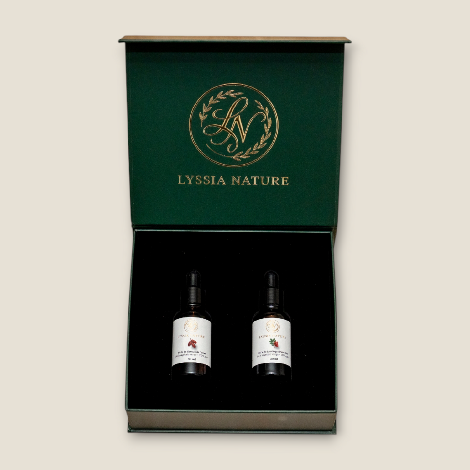 Coffret Duo d’Huiles Précieuses – Noyaux de Dattes & Lentisque Pistachier (2 x 30 ml)